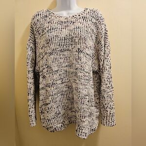 Cable & Gauge Crew Neck Knit White Mulitcolor Deisgn Sweater, 1x